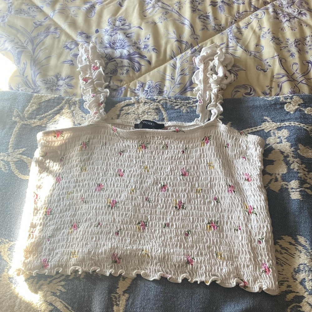 Forever 21 ruched floral micro crop top